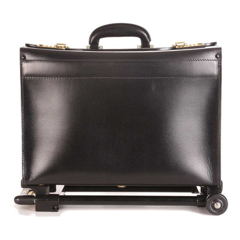 MALETIN DE CUERO TIPO PILOTO VALIJA DE VUELO CON CARRO CON RUEDAS EXTRAIBLE